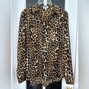 EXPRESS Leopard Print Portofino Shirt (Size L)